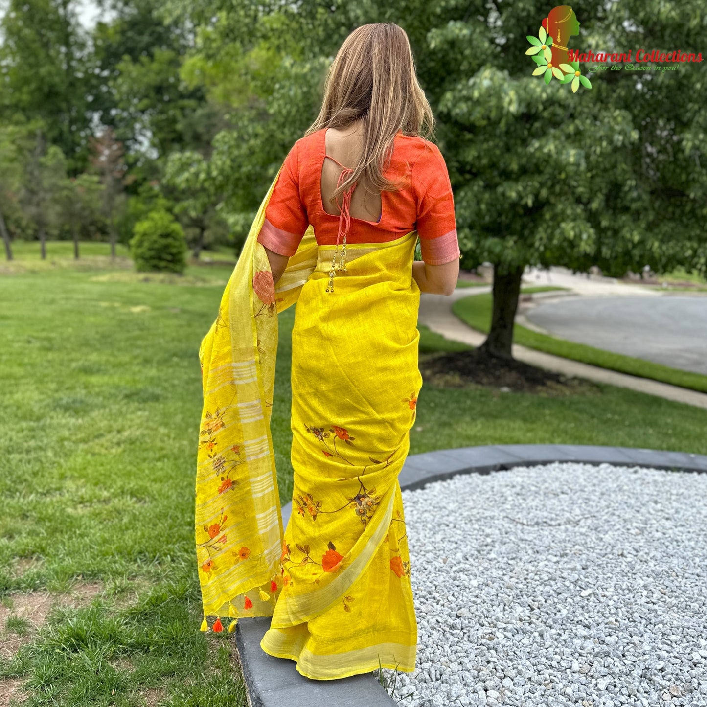 Maharani's Simple Elegance Matka Silk Saree - Auspicious Yellow (with stitched blouse and petticoat)