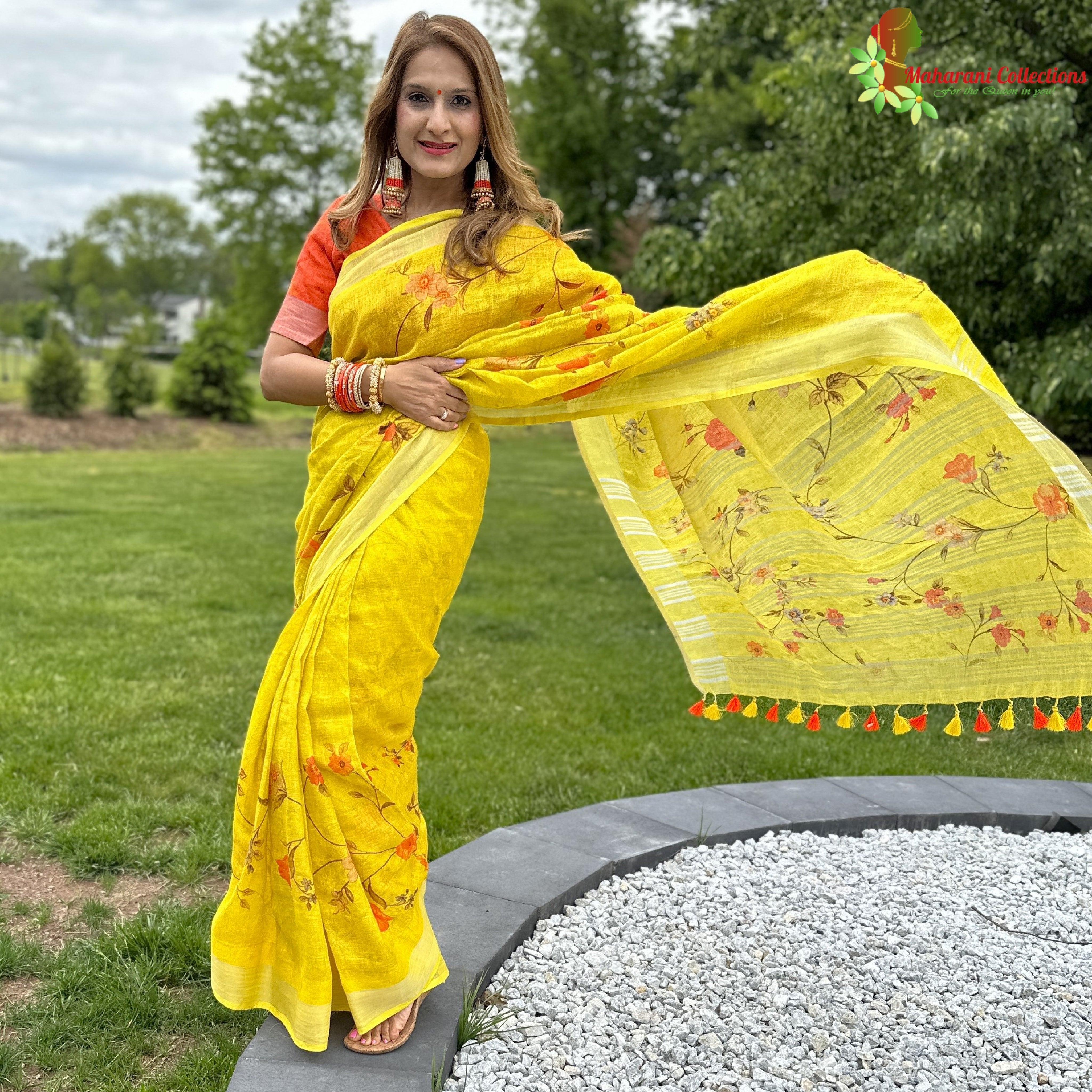 Buy online Plain Yellow Georgette Saree from ethnic wear for Women by  Ambaji for ₹1489 at 0% off | 2024 Limeroad.com