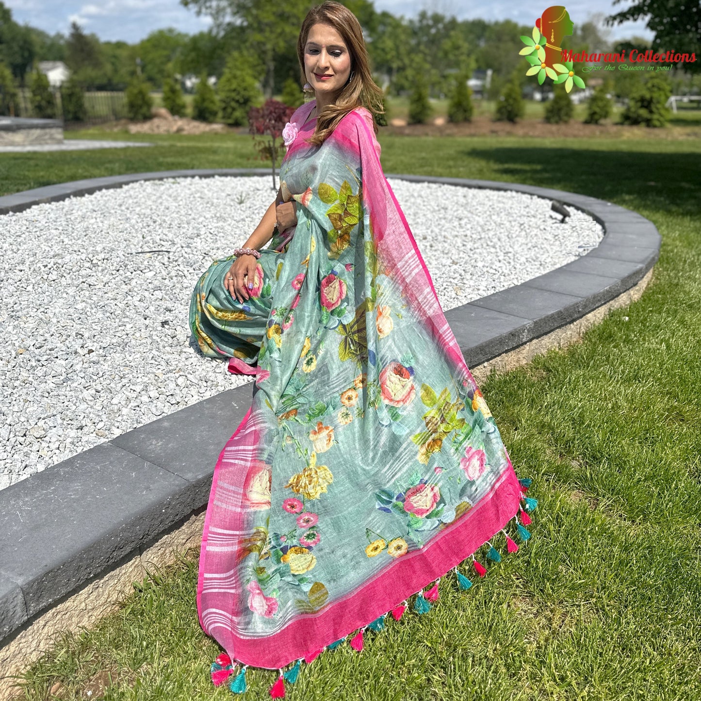 Maharani's Simple Elegance Matka Silk Saree - Red/Green (with stitched blouse and petticoat)