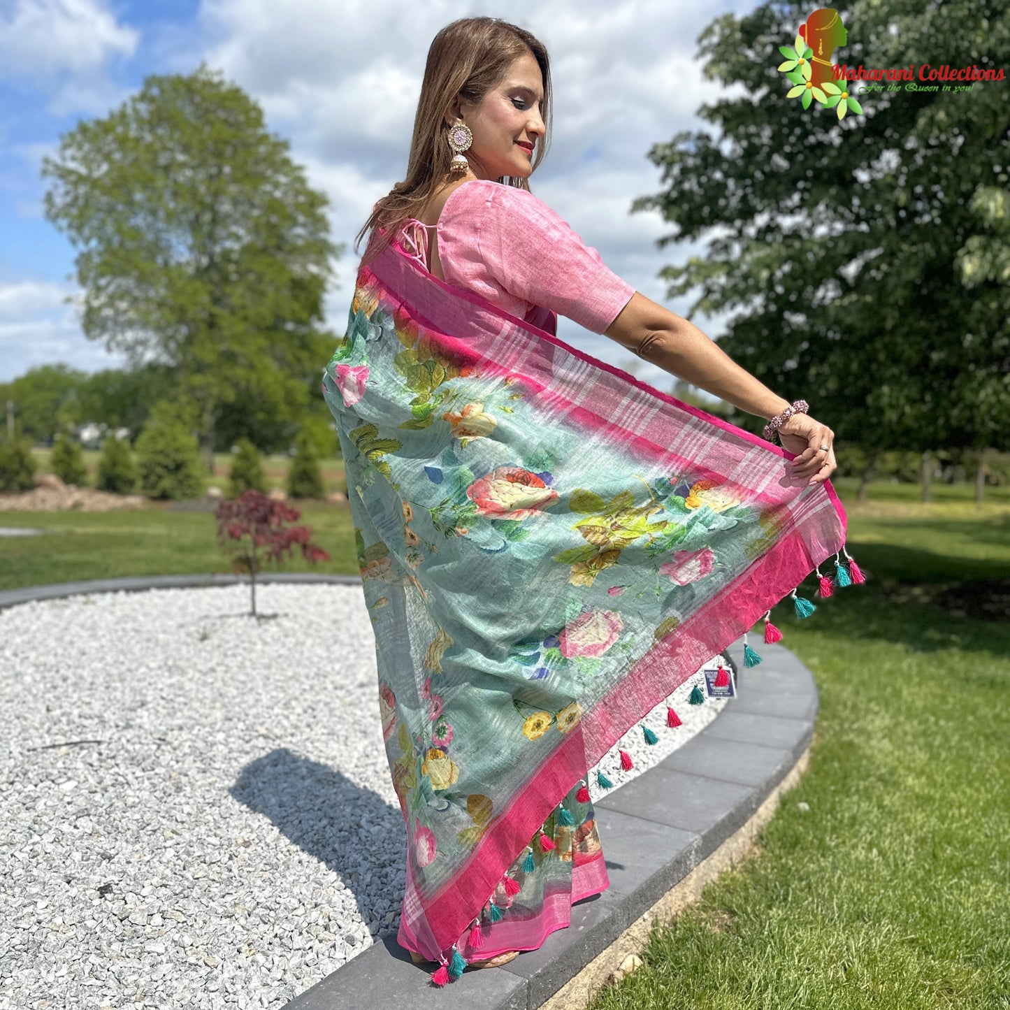 Maharani's Simple Elegance Matka Silk Saree - Red/Green (with stitched blouse and petticoat)