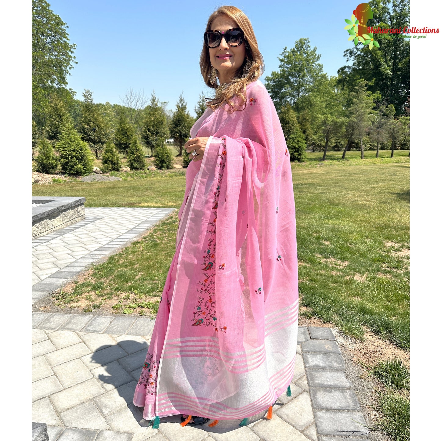 Maharani's Simple Elegance Matka Silk Saree - Pink (with stitched blouse and petticoat)