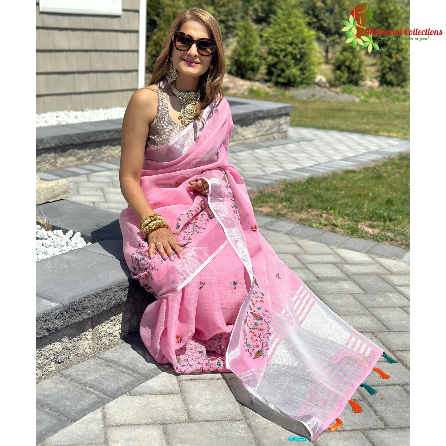Maharani's Simple Elegance Matka Silk Saree - Pink (with stitched blouse and petticoat)