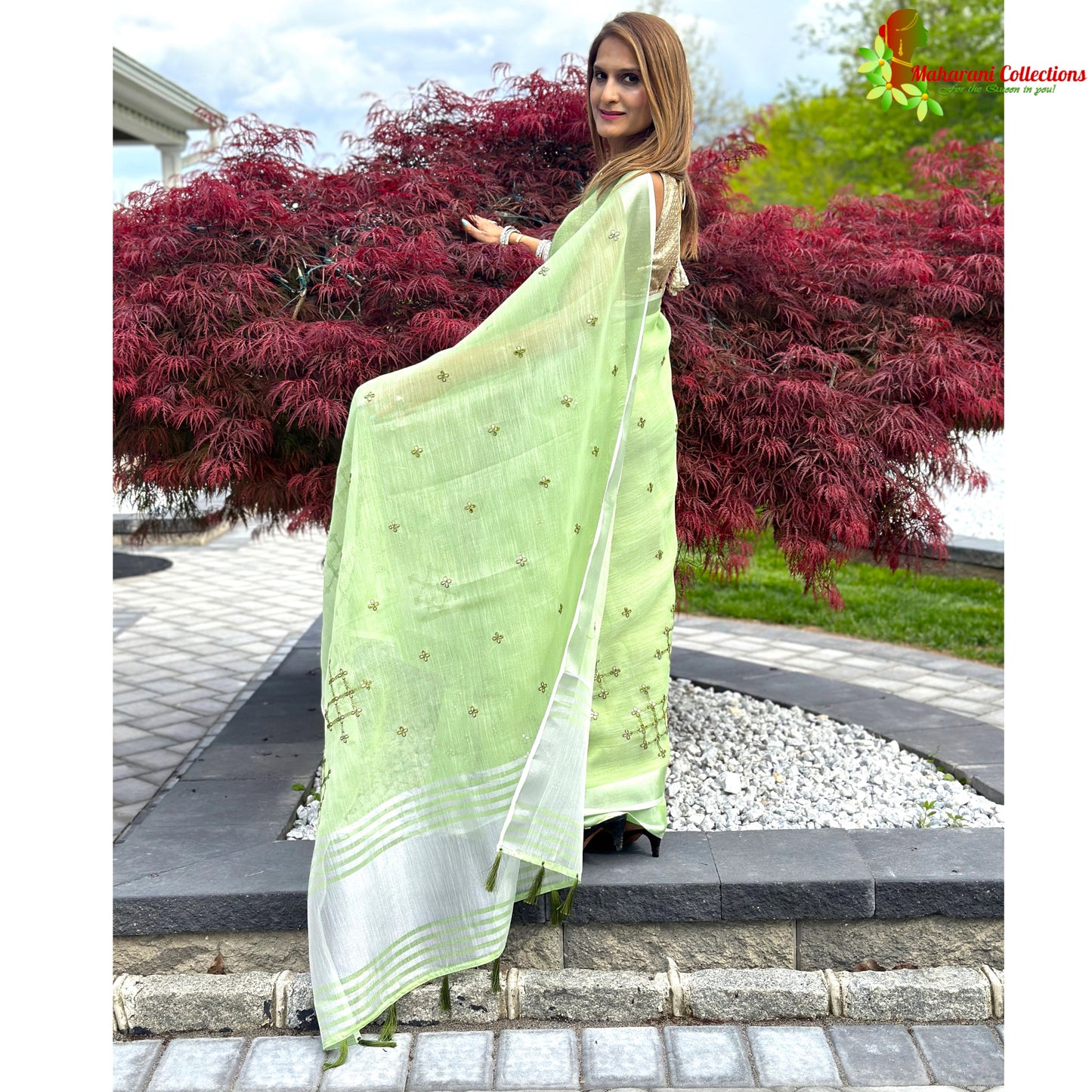 Maharani's Simple Elegance Matka Silk Saree - Green (with stitched blouse and petticoat)