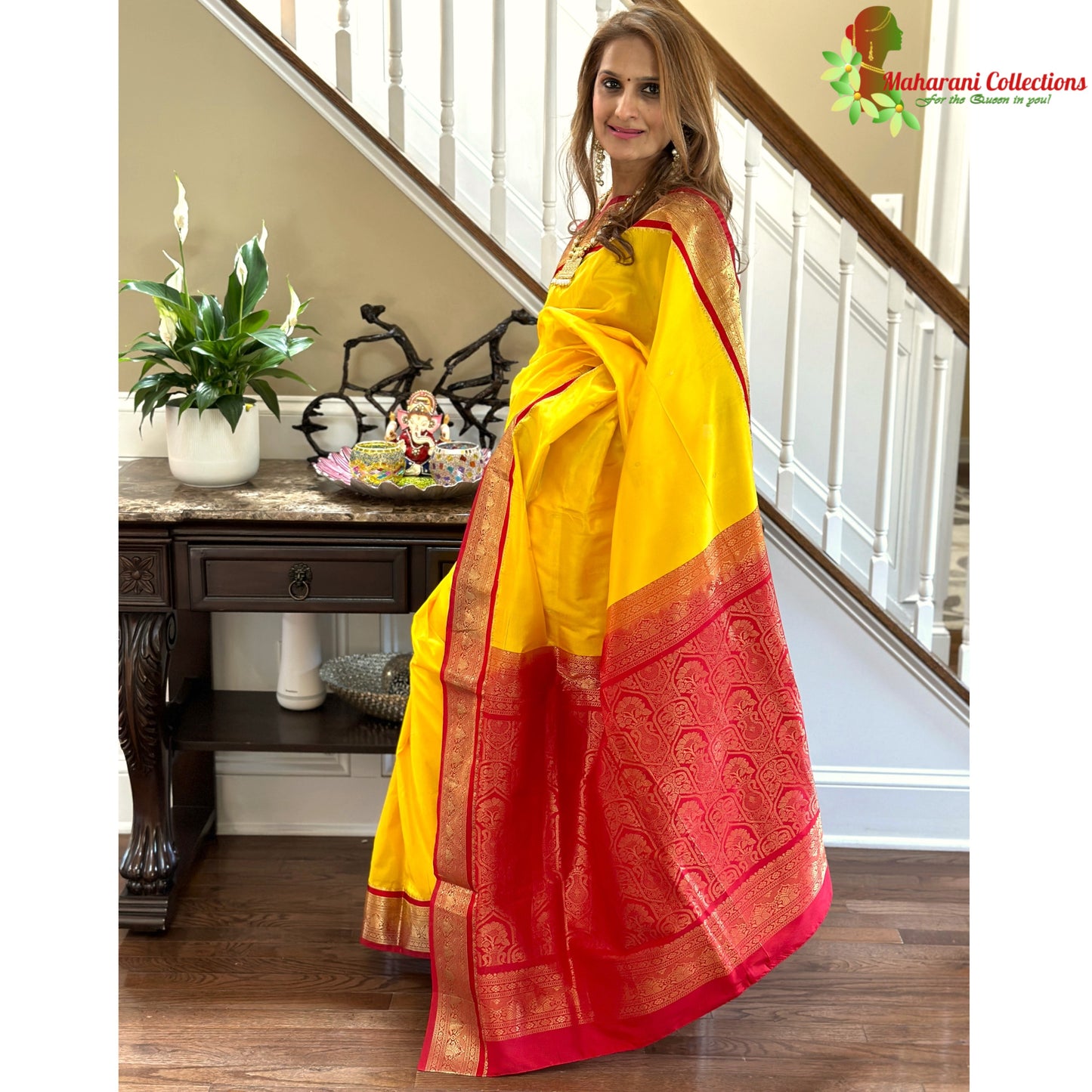 Maharani's Pure Banarasi Silk Saree - Bridal Yellow (with stitched Petticoat)