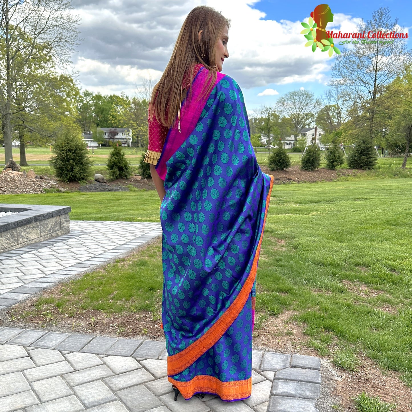 Maharani's Pure Banarasi Silk Saree - Robin Blue (with stitched Blouse and Petticoat)