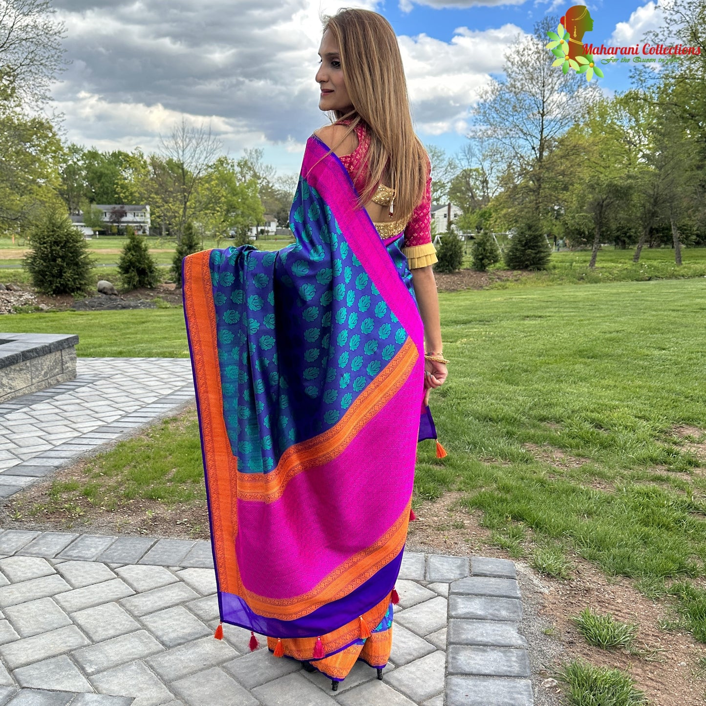 Maharani's Pure Banarasi Silk Saree - Robin Blue (with stitched Blouse and Petticoat)