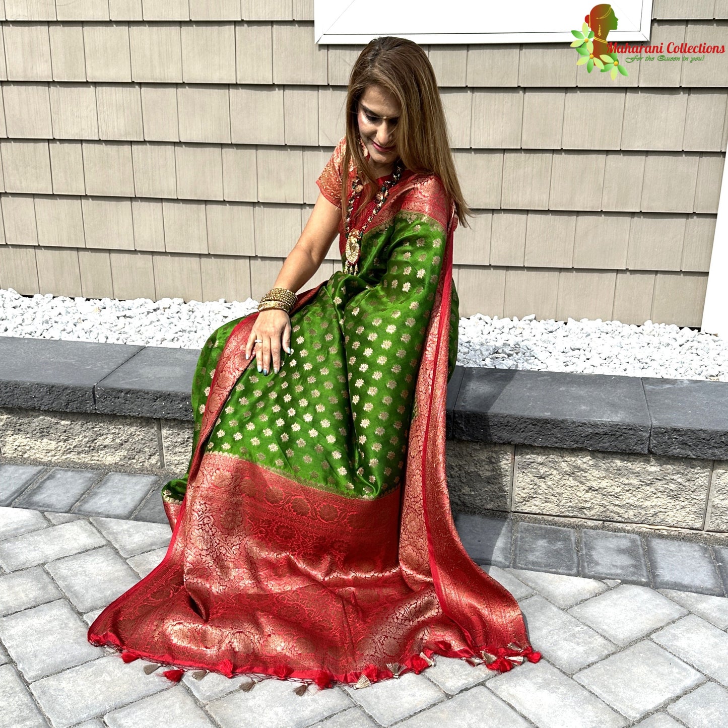 Maharani's Pure Tussar Silk Saree (Silk Mark) - Green (with Stitched Blouse & Petticoat)
