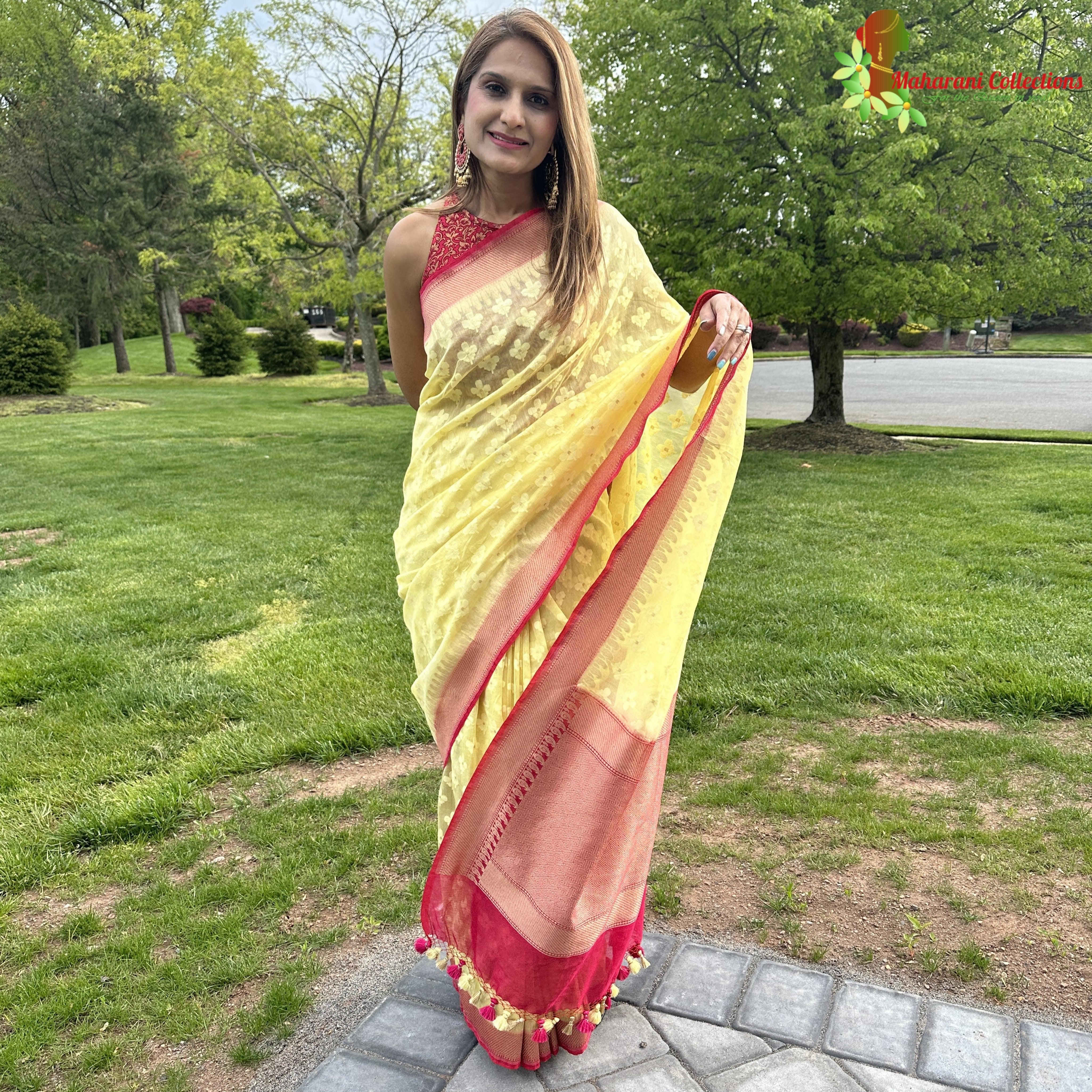 Cyber Yellow Pure Organza Rashem Work Saree