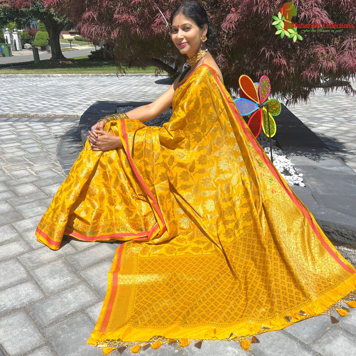 Maharani's Pure Tussar Silk Saree (Silk Mark) - Mustard Yellow (with Stitched Blouse & Petticoat)