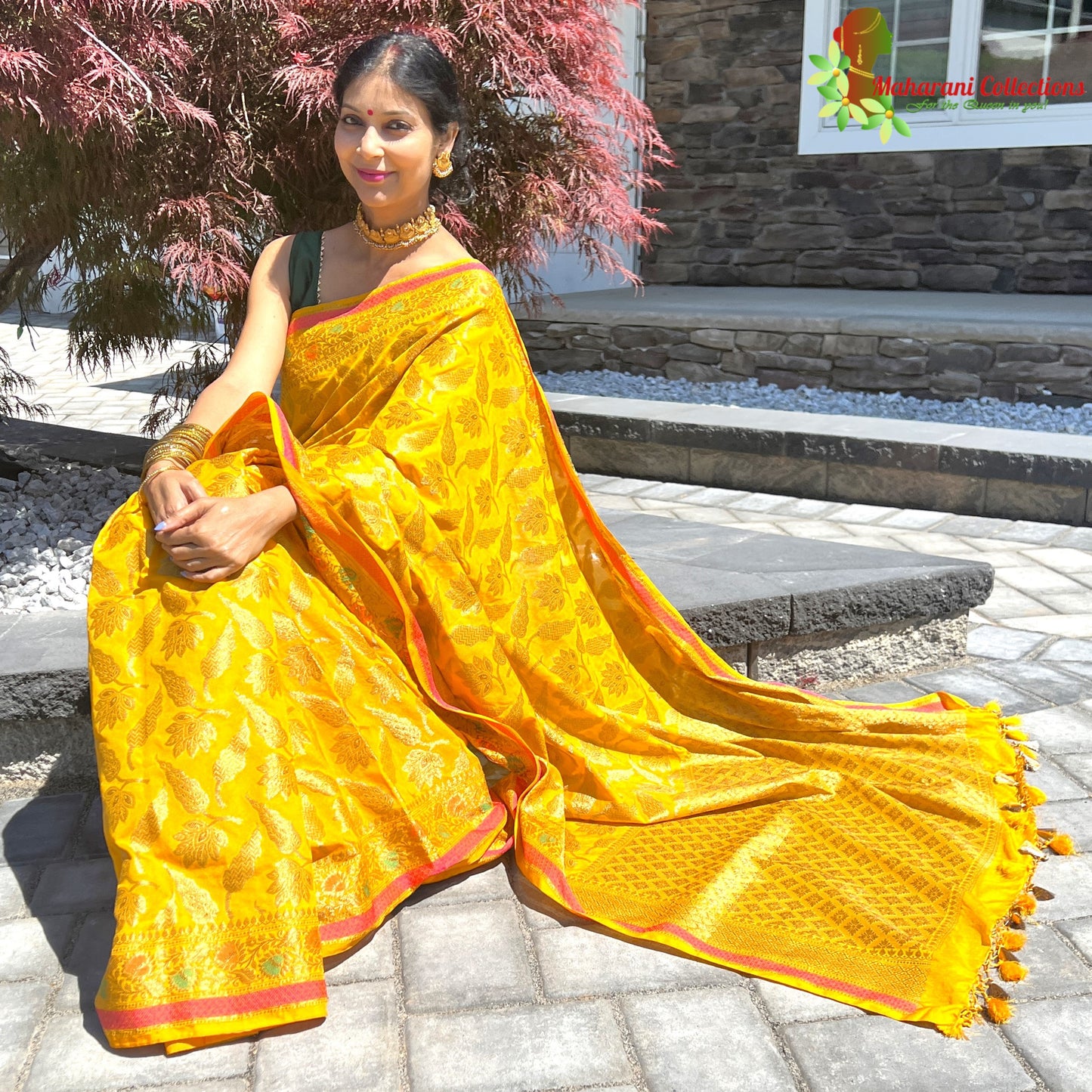 Maharani's Pure Tussar Silk Saree (Silk Mark) - Mustard Yellow (with Stitched Blouse & Petticoat)