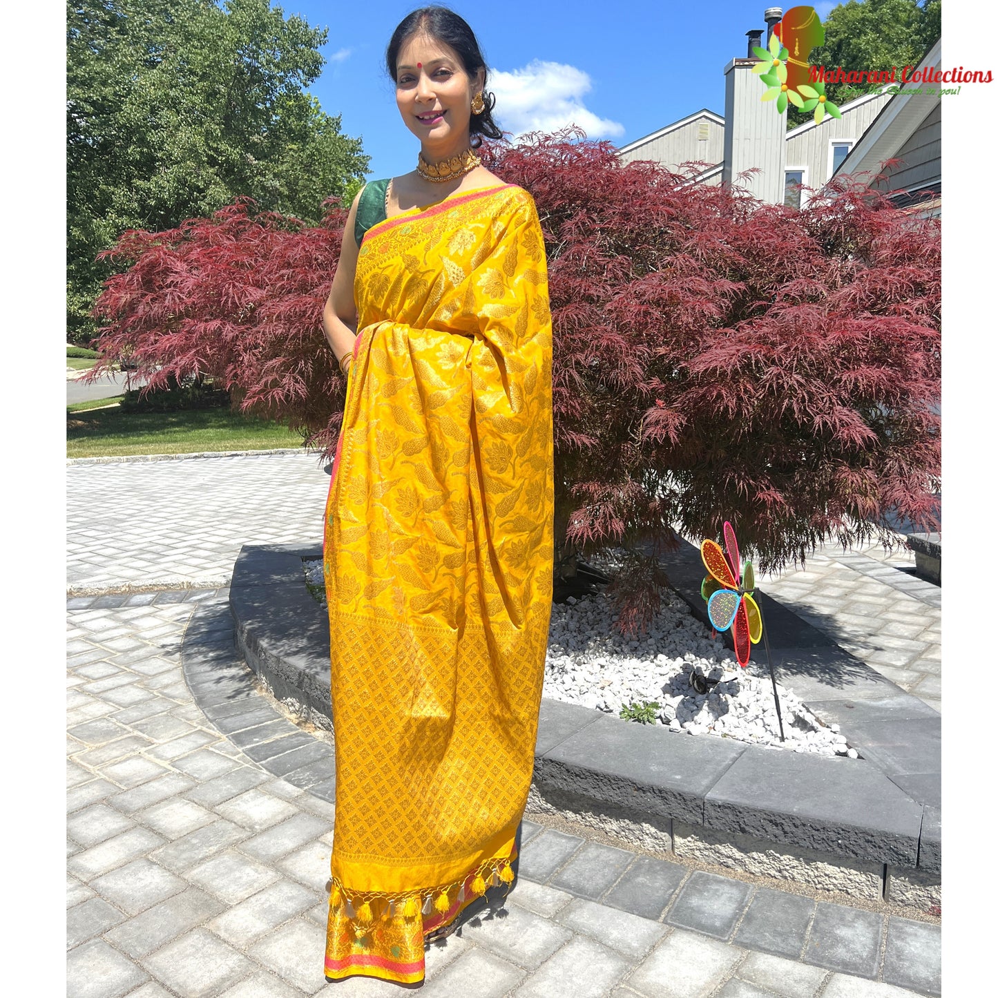 Maharani's Pure Tussar Silk Saree (Silk Mark) - Mustard Yellow (with Stitched Blouse & Petticoat)