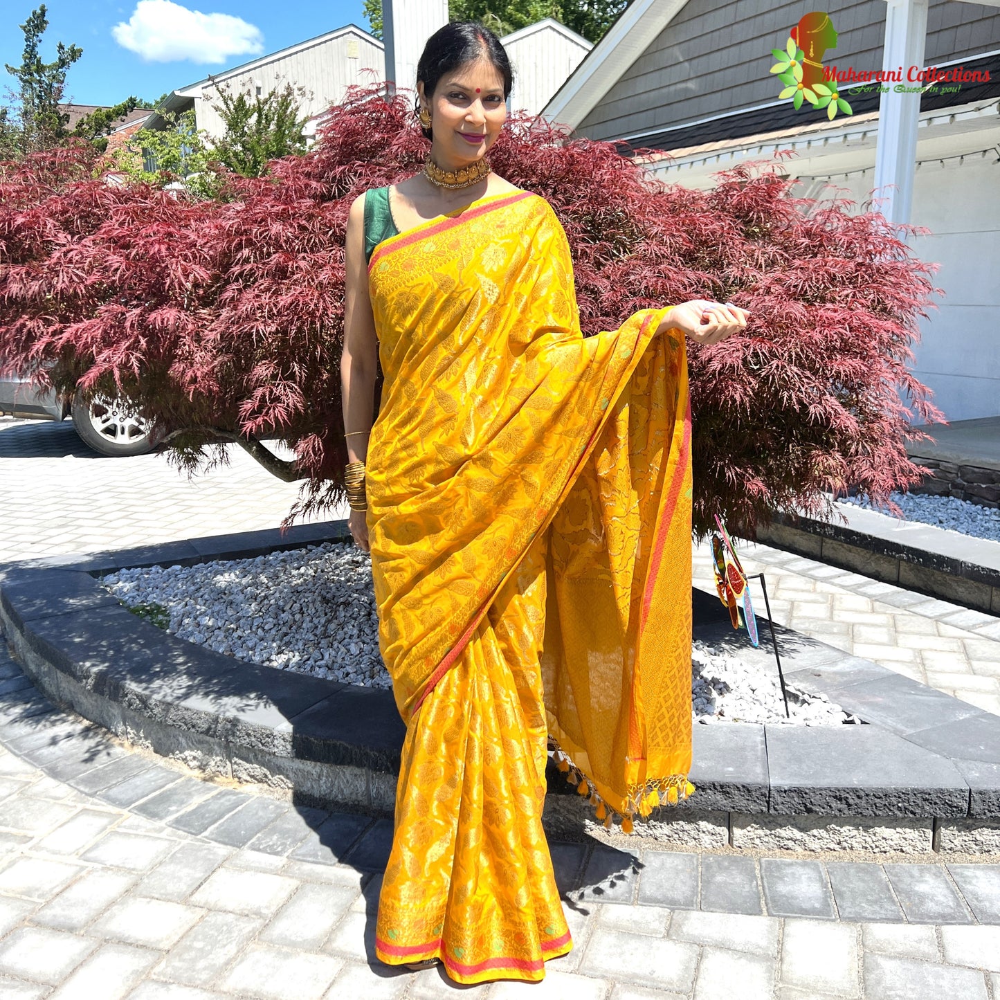 Maharani's Pure Tussar Silk Saree (Silk Mark) - Mustard Yellow (with Stitched Blouse & Petticoat)