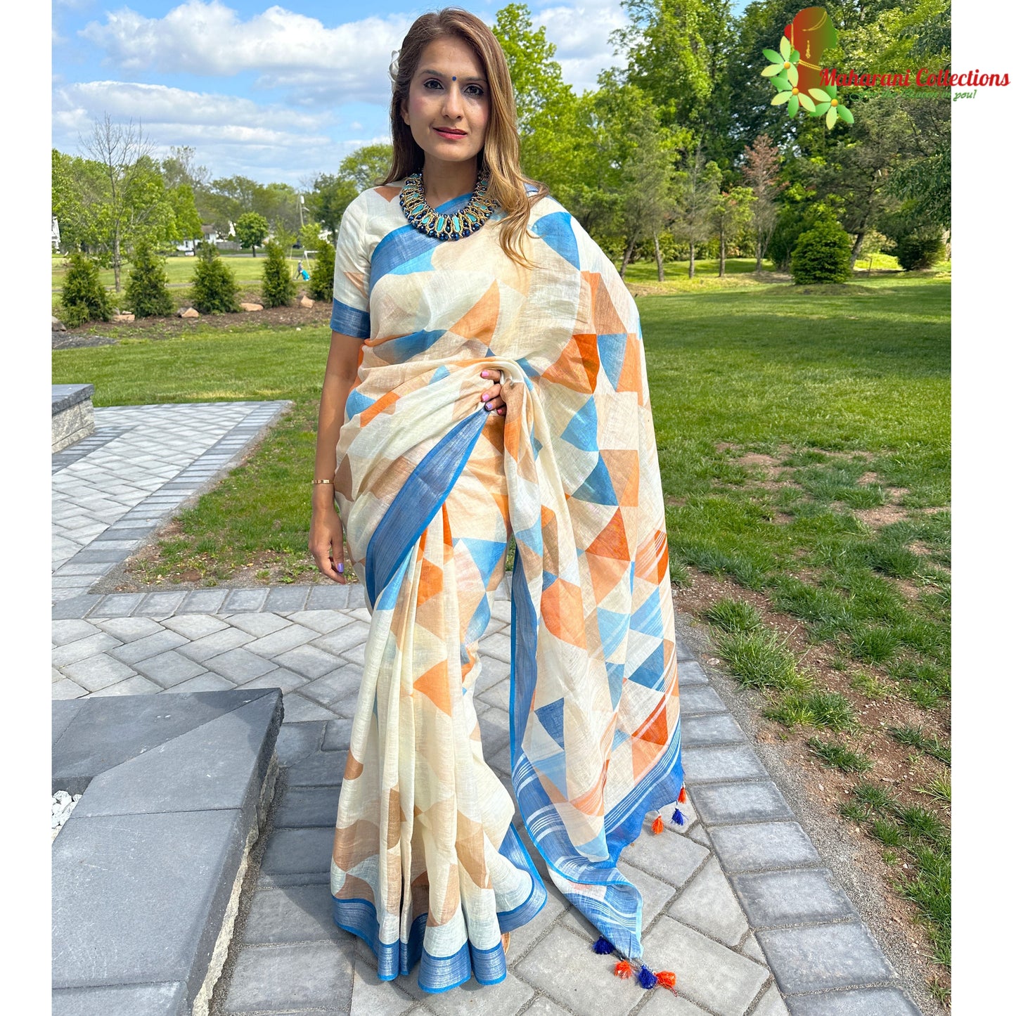Maharani's Simple Elegance Matka Silk Saree - Cream (with Stitched Blouse and Petticoat)