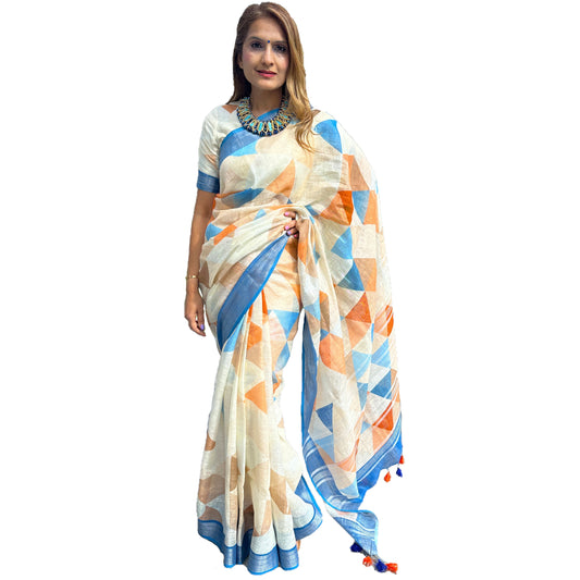 Maharani's Simple Elegance Matka Silk Saree - Cream (with Stitched Blouse and Petticoat)