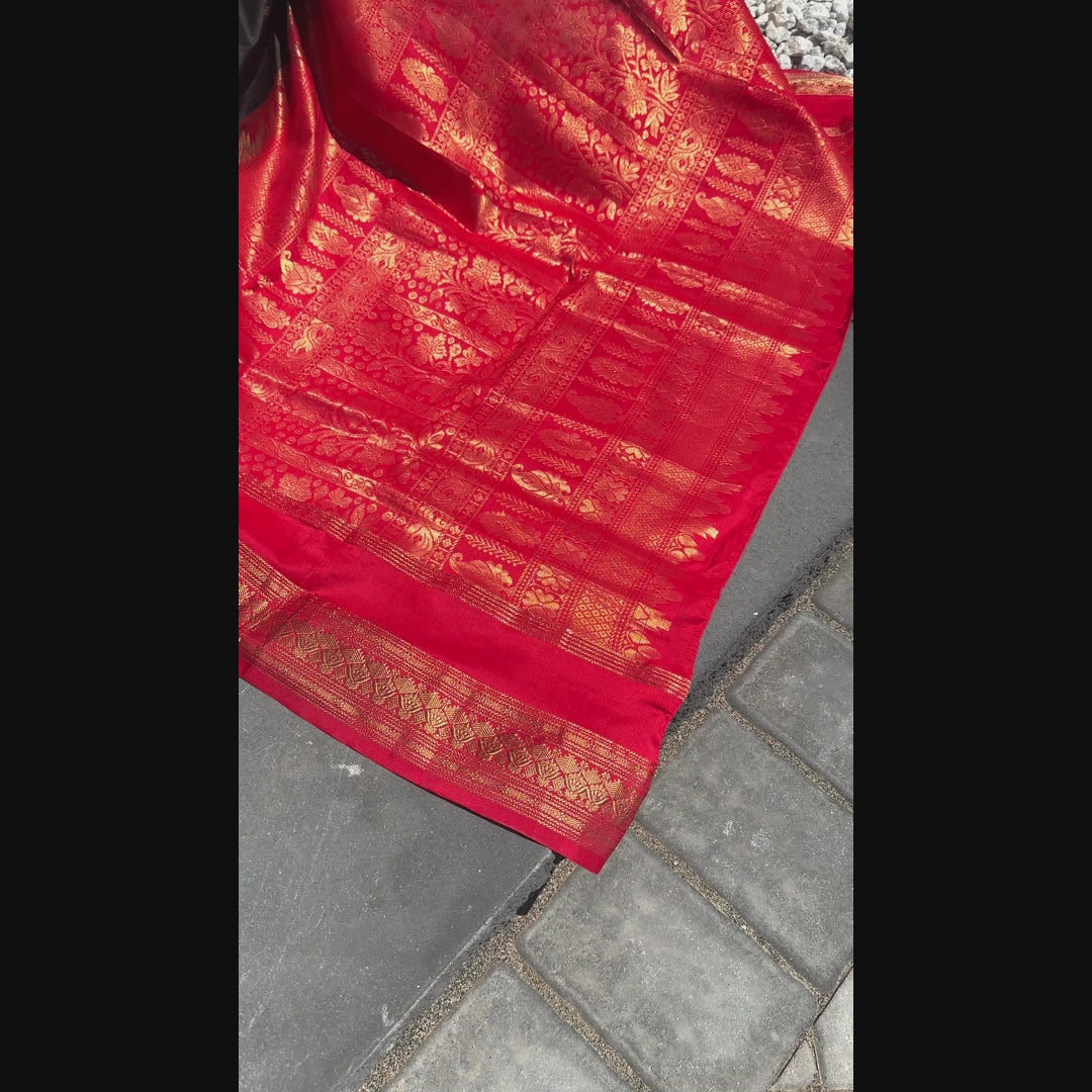 Banarasi pure Katan Silk Saree In Black Color With Purple Bored And Palla|  Handwoven Saree| Ships from California. Taana Baana Weaves