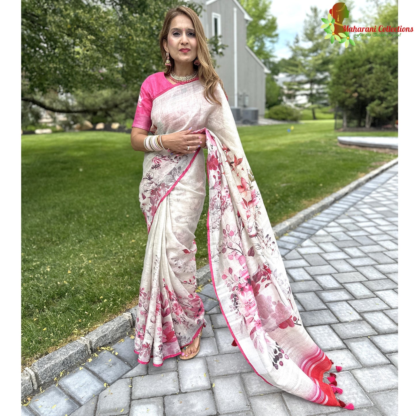 Maharani's Simple Elegance Matka Silk Saree - Cream (with stitched blouse and petticoat)