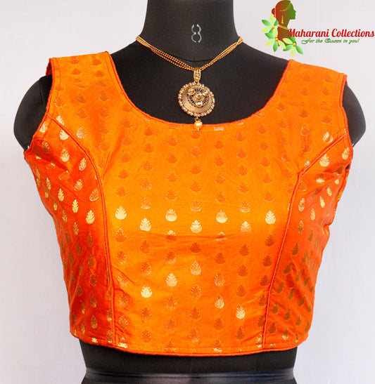 Maharani's Banarasi Silk Blouse with Golden Boota - Orange