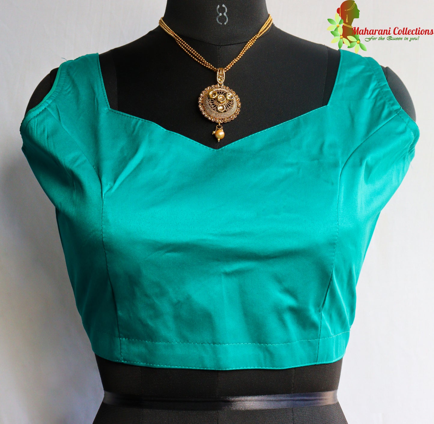 Maharani's Satin Silk Sleeveless Blouse - Teal