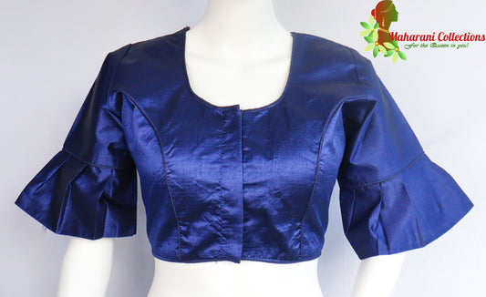 Maharani's Linen Silk Readymade Blouse - Navy Blue