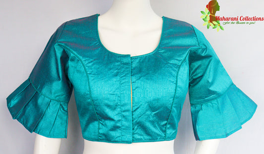 Maharani's Linen Silk Readymade Blouse - Turquoise Blue