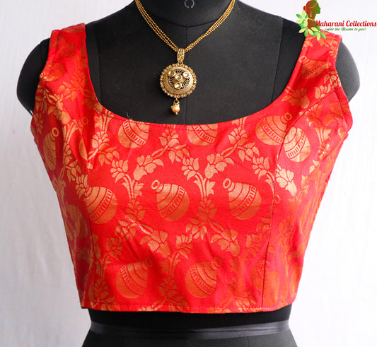 Maharani's Linen Silk Banarasi Brocade Blouse - Orange