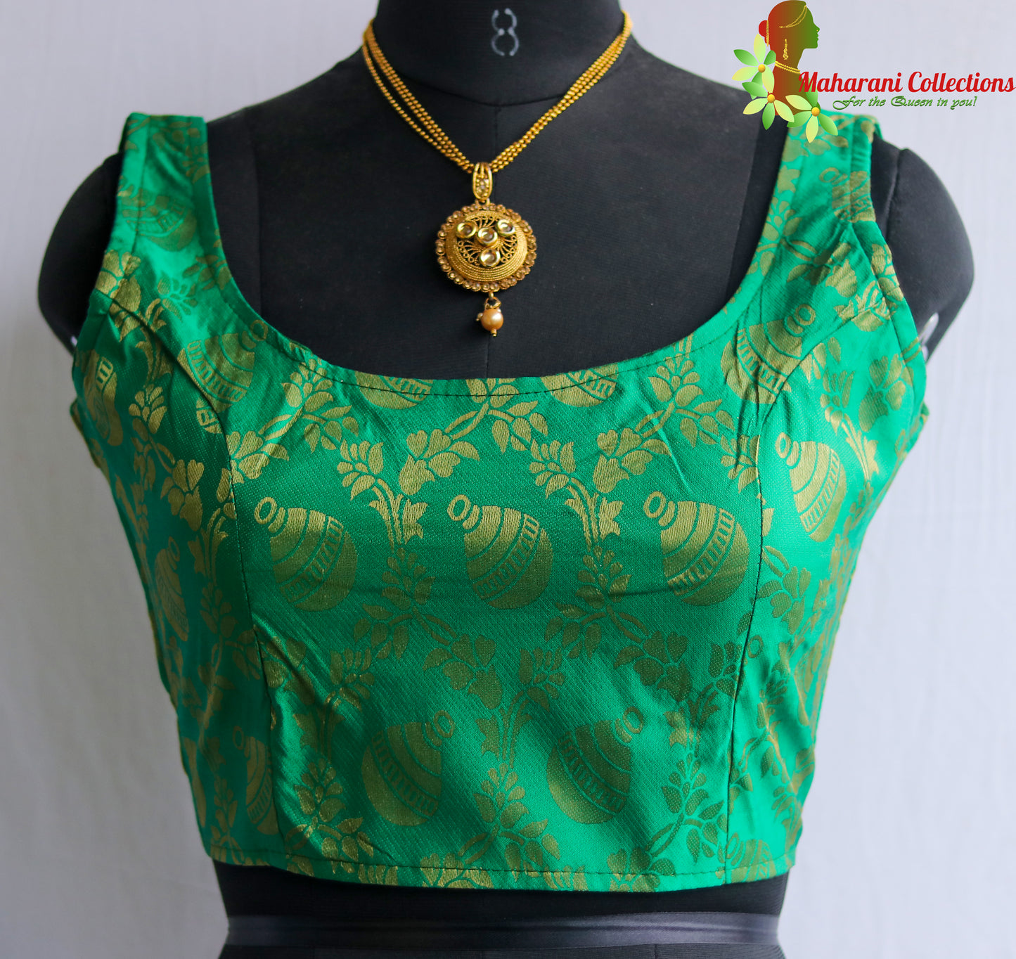 Maharani's Linen Silk Banarasi Brocade Blouse - Green