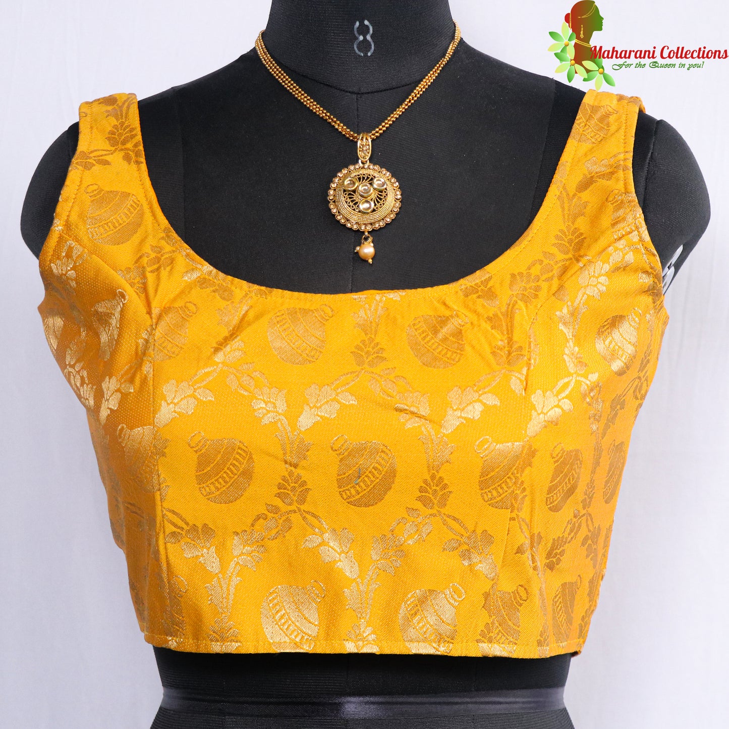 Maharani's Linen Silk Banarasi Brocade Blouse - Yellow