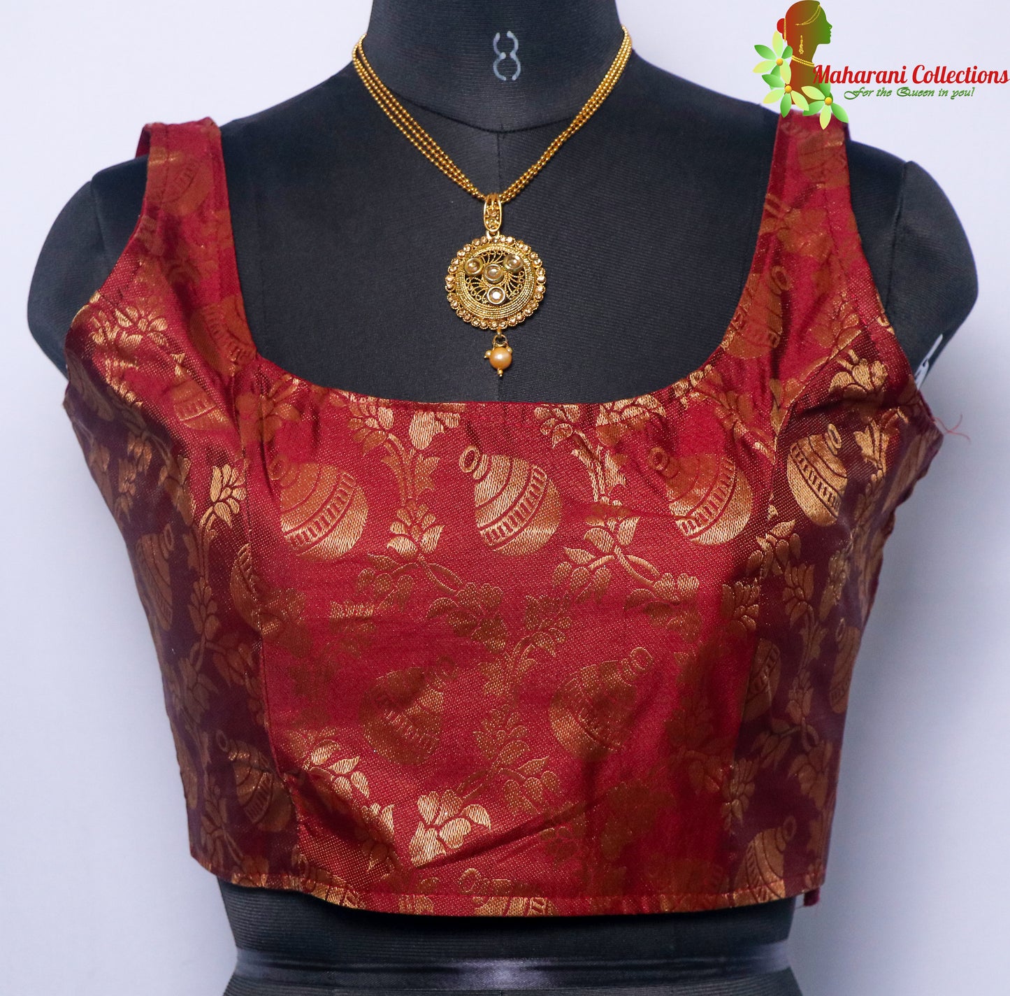 Maharani's Linen Silk Banarasi Brocade Blouse - Maroon