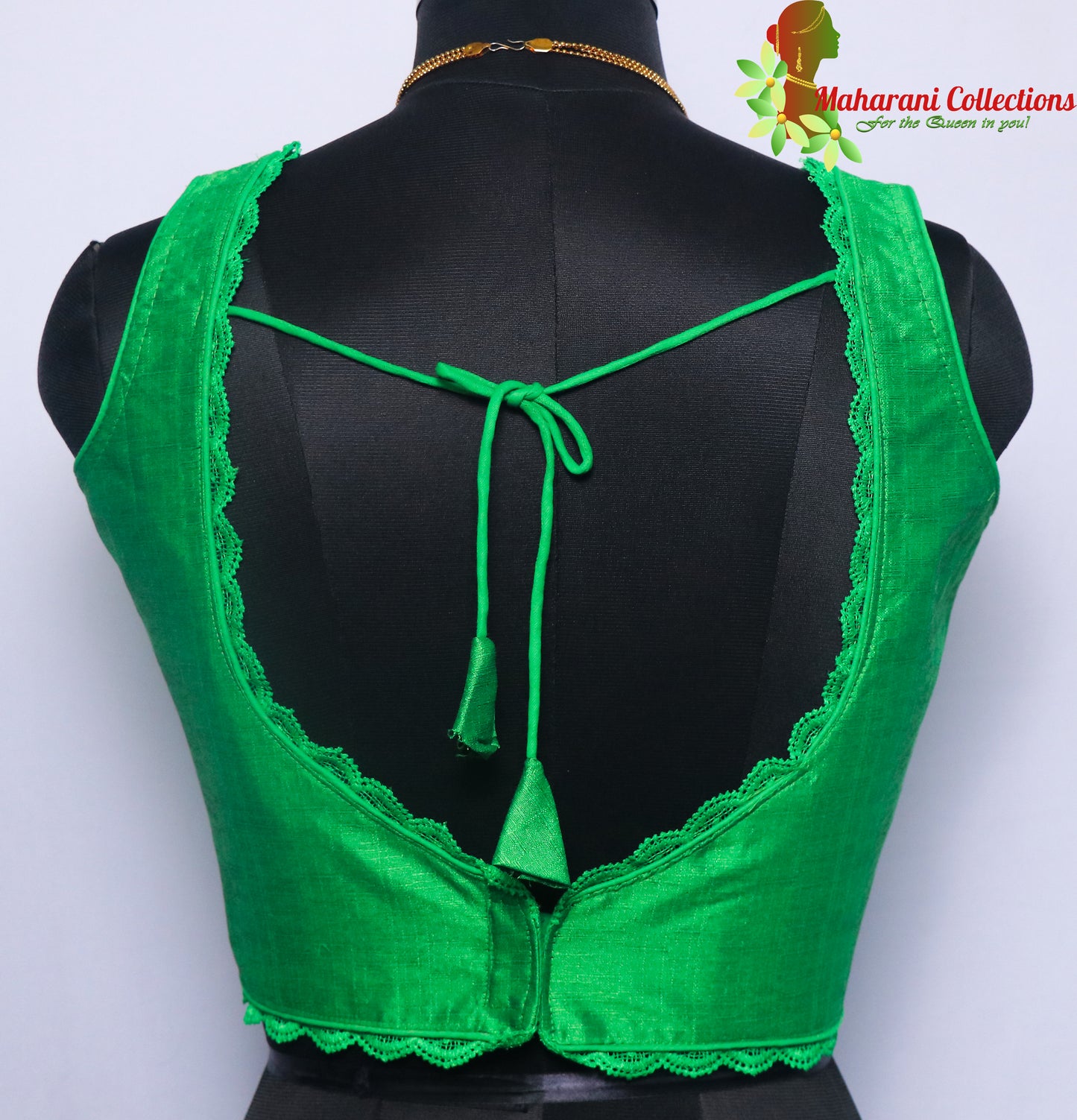 Maharani's Linen Silk Lace Blouse - Green