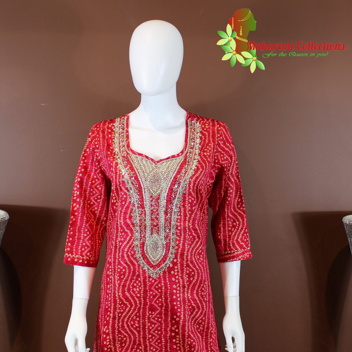Maharani's Sharara Suit - Red (L) - Pure Muslin Silk