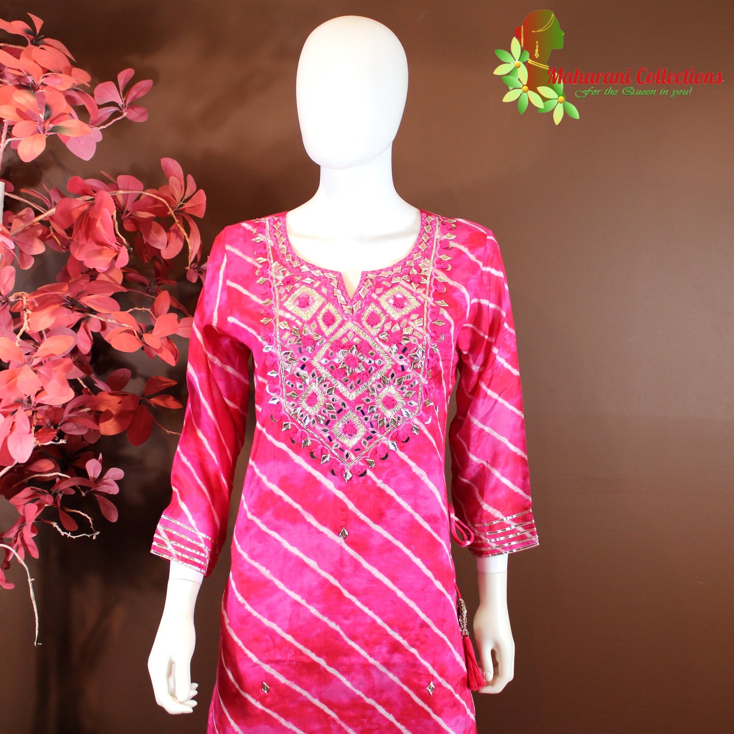 Maharani's Sharara Suit - Pink (L) - Pure Muslin Silk