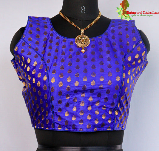 Maharani's Banarasi Silk Blouse with Golden Boota - Robin Blue