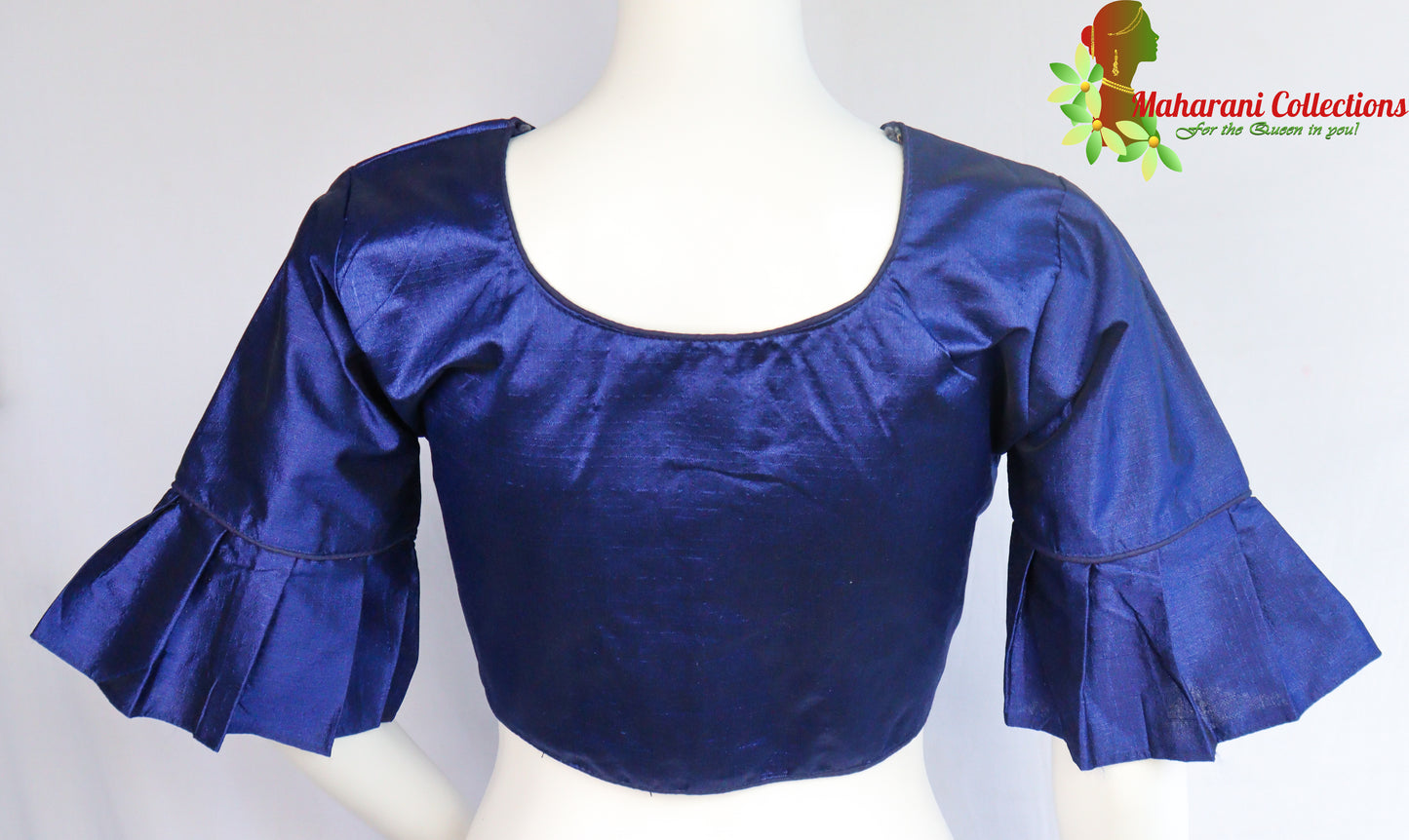 Maharani's Linen Silk Readymade Blouse - Navy Blue