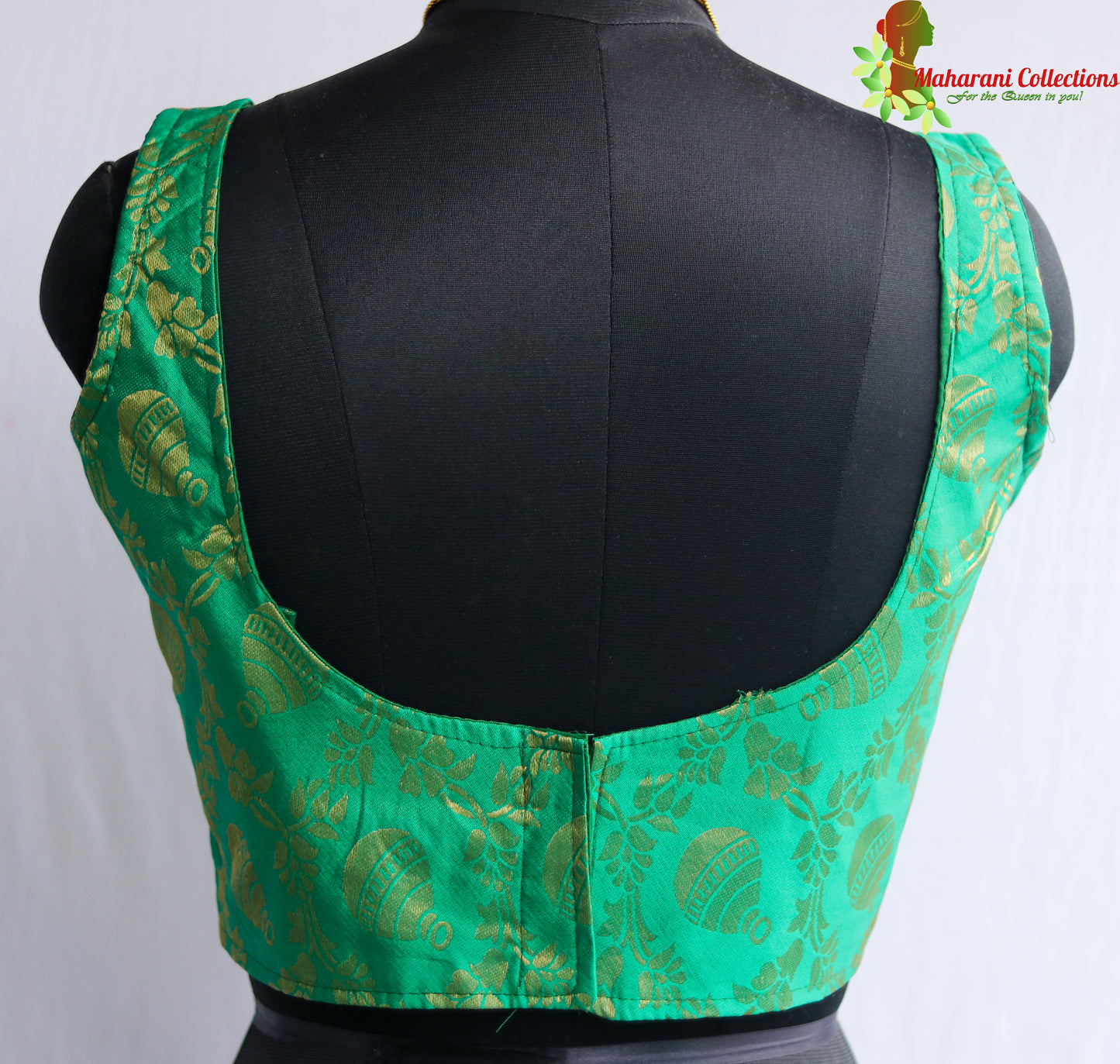 Maharani's Linen Silk Banarasi Brocade Blouse - Green