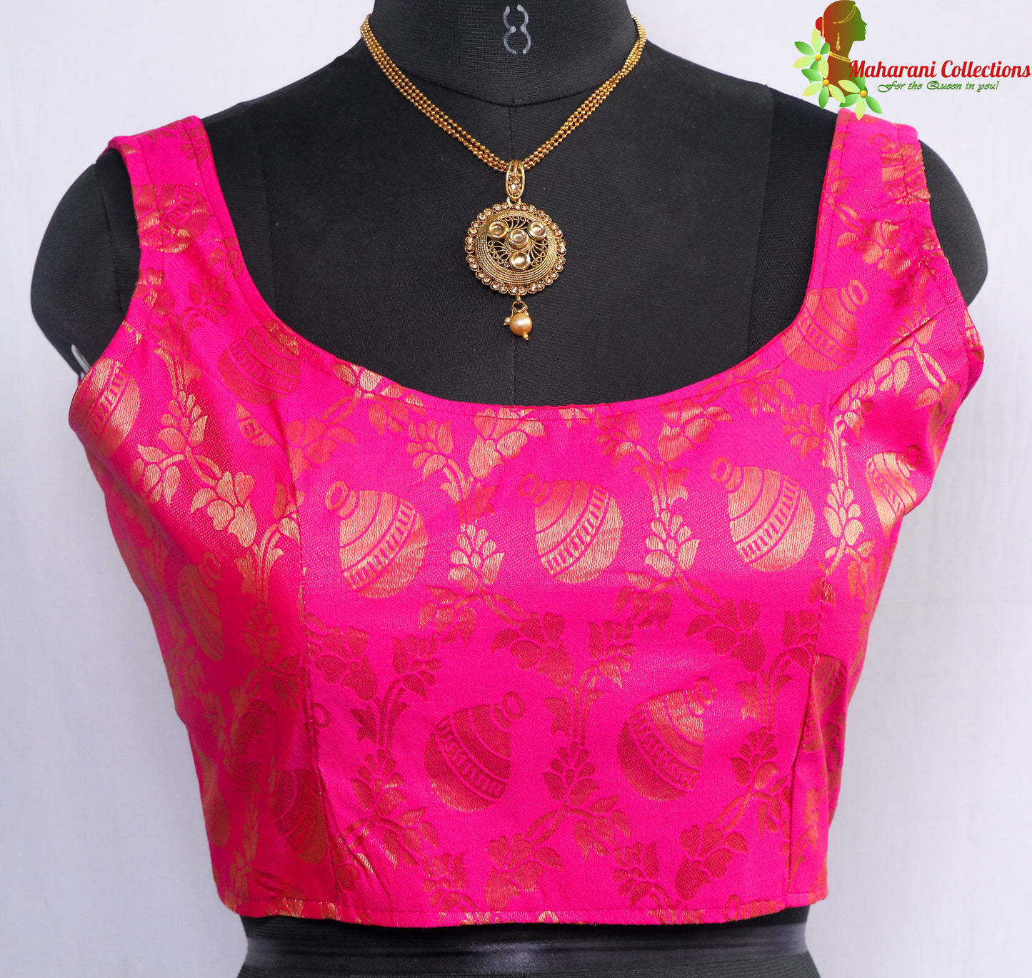 Maharani's Linen Silk Banarasi Brocade Blouse - Pink