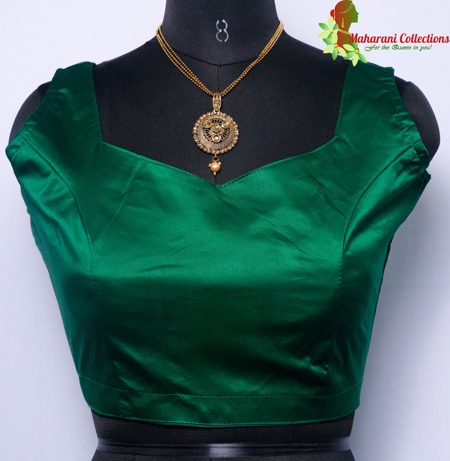 Maharani's Satin Silk Sleeveless Blouse - Green