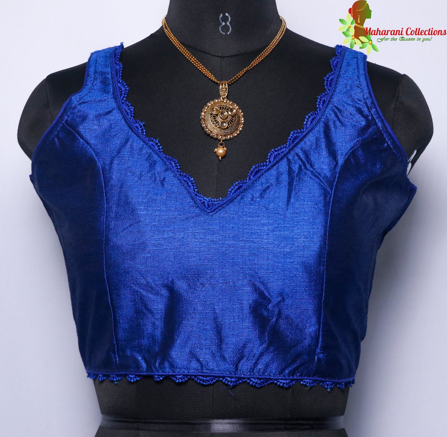 Maharani's Linen Silk Lace Blouse - Blue