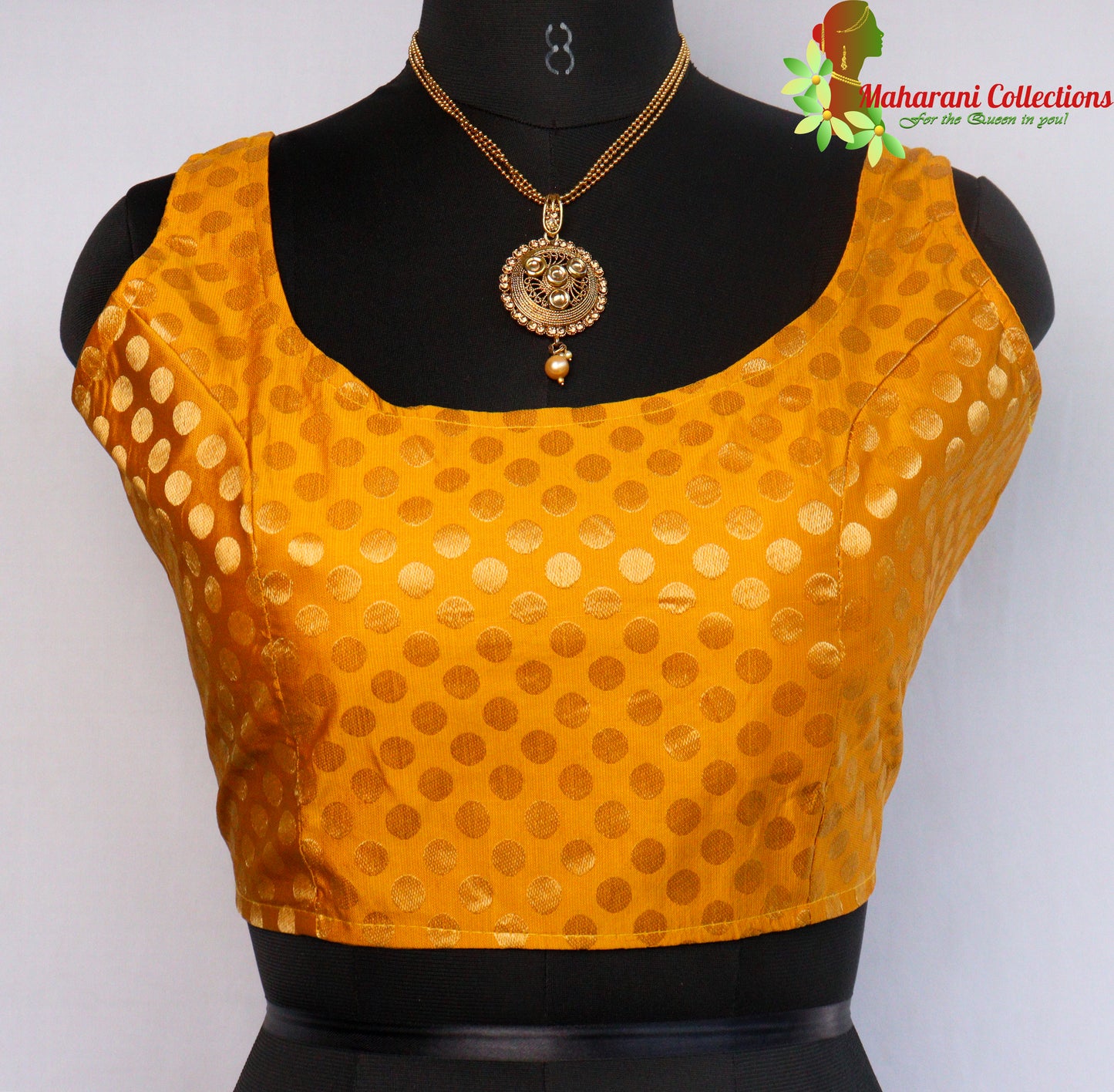 Maharani's Linen Silk Blouse with Boota - Yellow