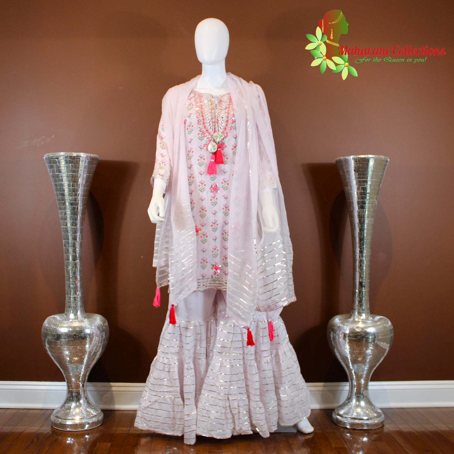 Maharani's Sharara Suit - Light Pink (M) - Pure Muslin Silk