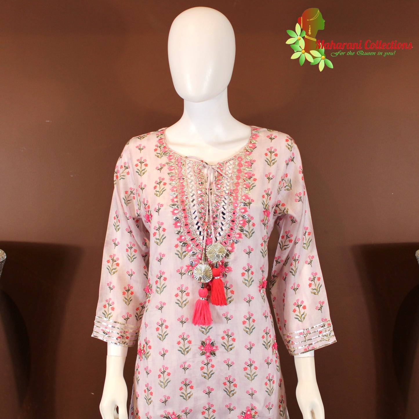 Maharani's Sharara Suit - Light Pink (M) - Pure Muslin Silk