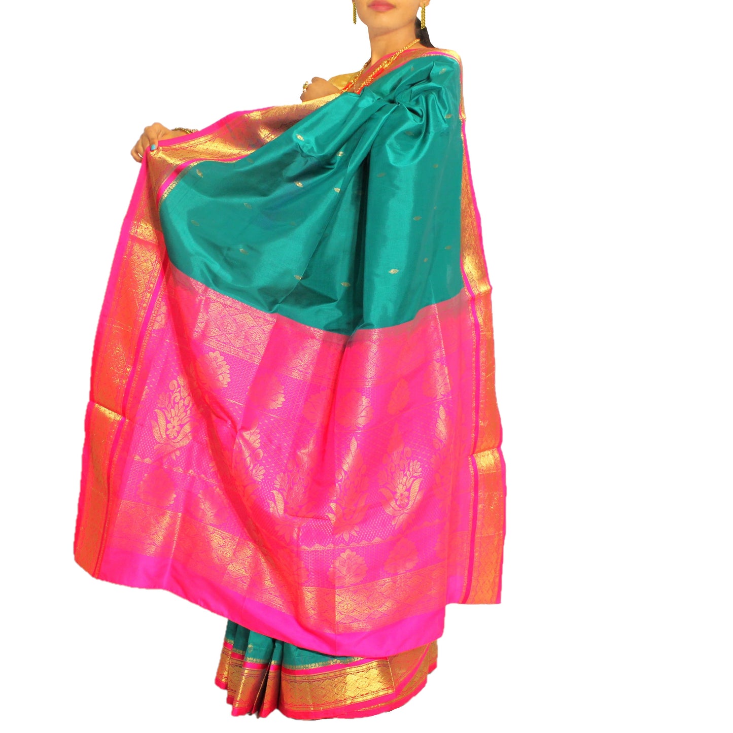 Maharani's Pure Banarasi Silk Saree - Dark Green (with stitched Petticoat)