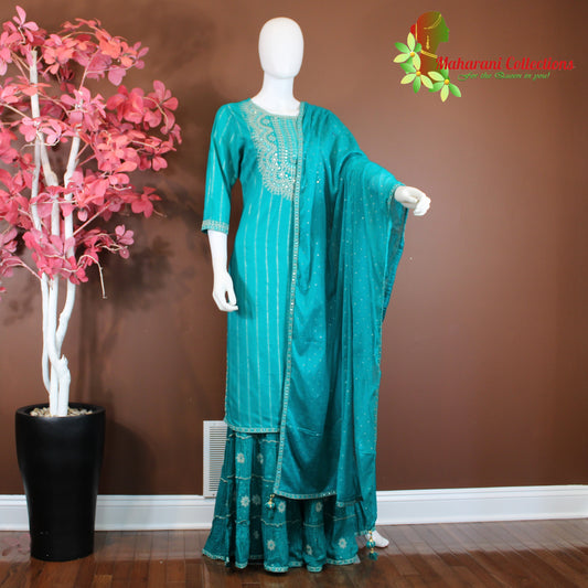 Maharani's Sharara Suit - Tiffany Blue (L) - Pure Muslin Silk