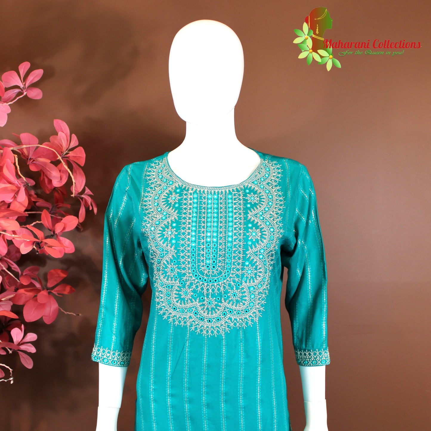 Maharani's Sharara Suit - Tiffany Blue (L) - Pure Muslin Silk