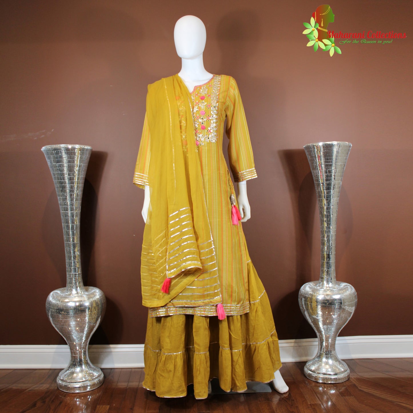 Maharani's One-Piece Long Dress - Henna Yellow (XL) - Pure Muslin Silk