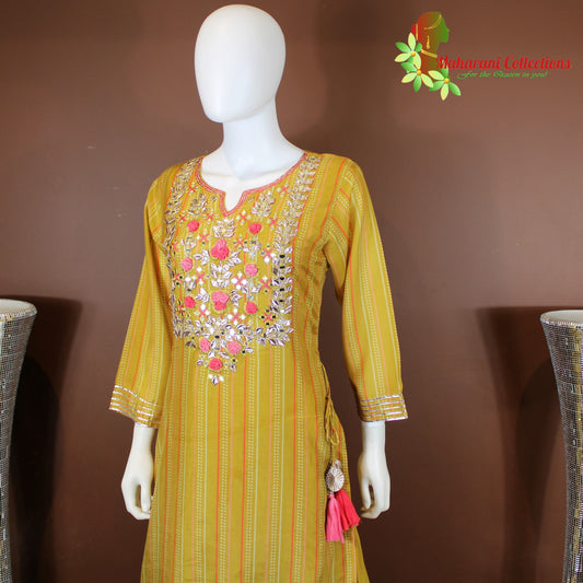 Maharani's One-Piece Long Dress - Henna Yellow (XXL) - Pure Muslin Silk