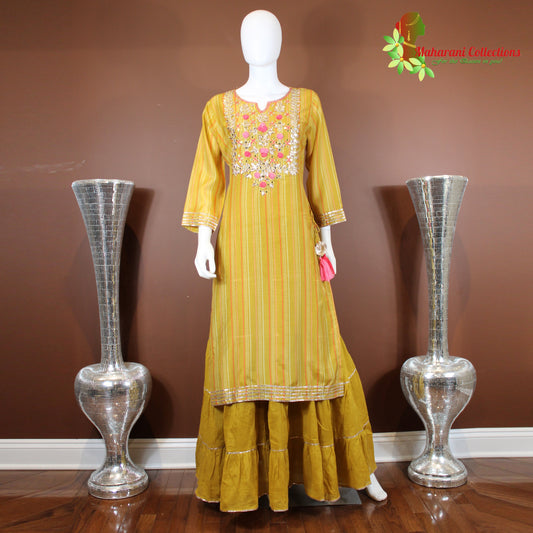 Maharani's One-Piece Long Dress - Henna Yellow (XL) - Pure Muslin Silk