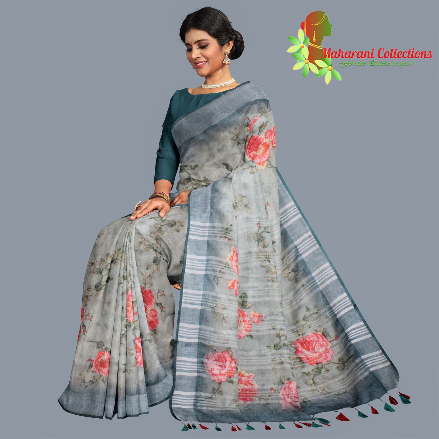 Pure Handloom Linen Silk (Matka) Saree -  Dark Sea Green (with stitched blouse and petticoat)