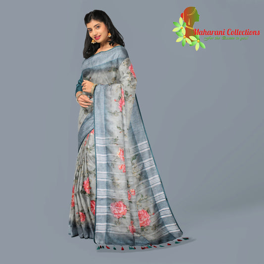 Pure Handloom Linen Silk (Matka) Saree -  Dark Sea Green (with stitched blouse and petticoat)