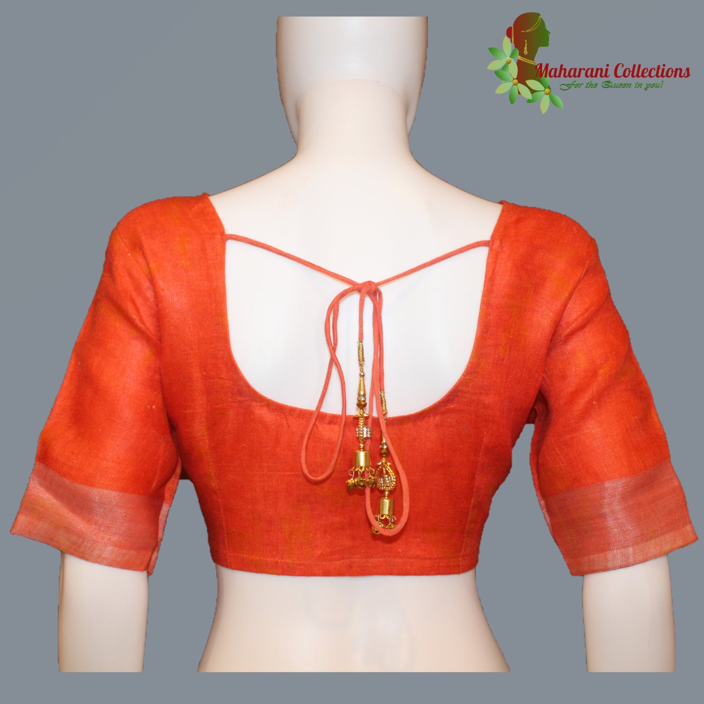 Pure Handloom Linen Silk (Matka) Saree - Orange (with stitched blouse and petticoat)