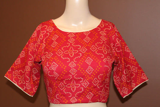 Maharani's Cotton Ikkat Print Blouse - Red